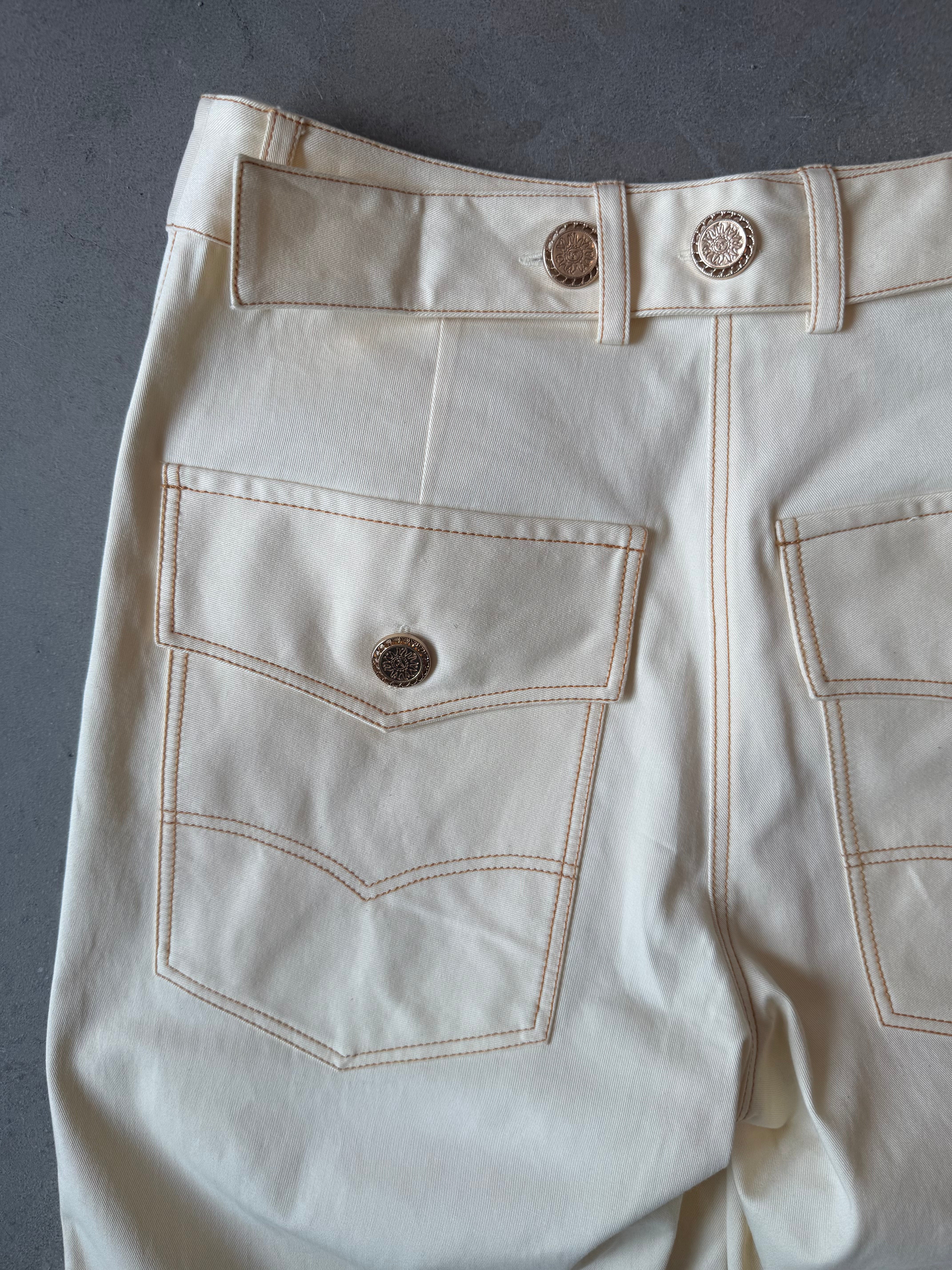 Ecru Pants with Buttoned Belt