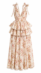 Rose Print Ruffled Gown