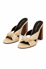 Beige Leather Heels with Knot