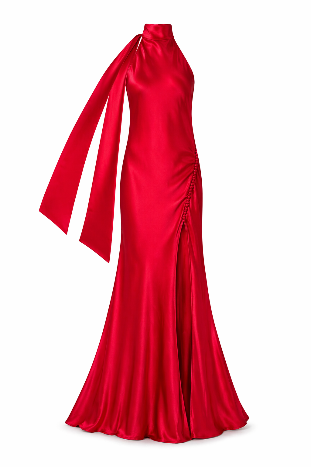 Penelope Backless Satin Gown In Red