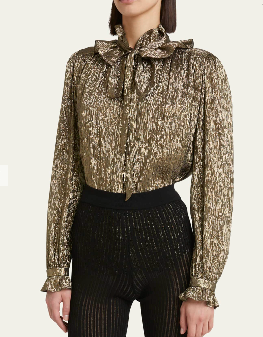 Metallic Ruffle Neck Shirt with Bow