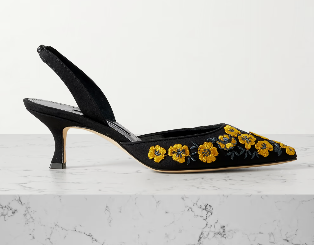 Carolyne Yellow Floral Embroidered Sling Back (40)