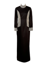 Black Satin Gown with Gold and Clear Beading