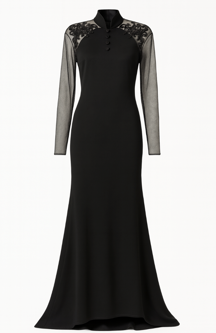 Long Gown with Mesh and Sequins