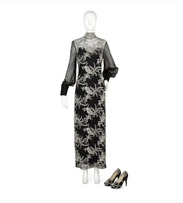 Beaded Net Gown over Black Shell