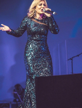 Blue Lace and Sequins Navy Gown with Cut Out Front