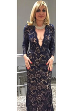 Navy Blue Lace Evening Gown