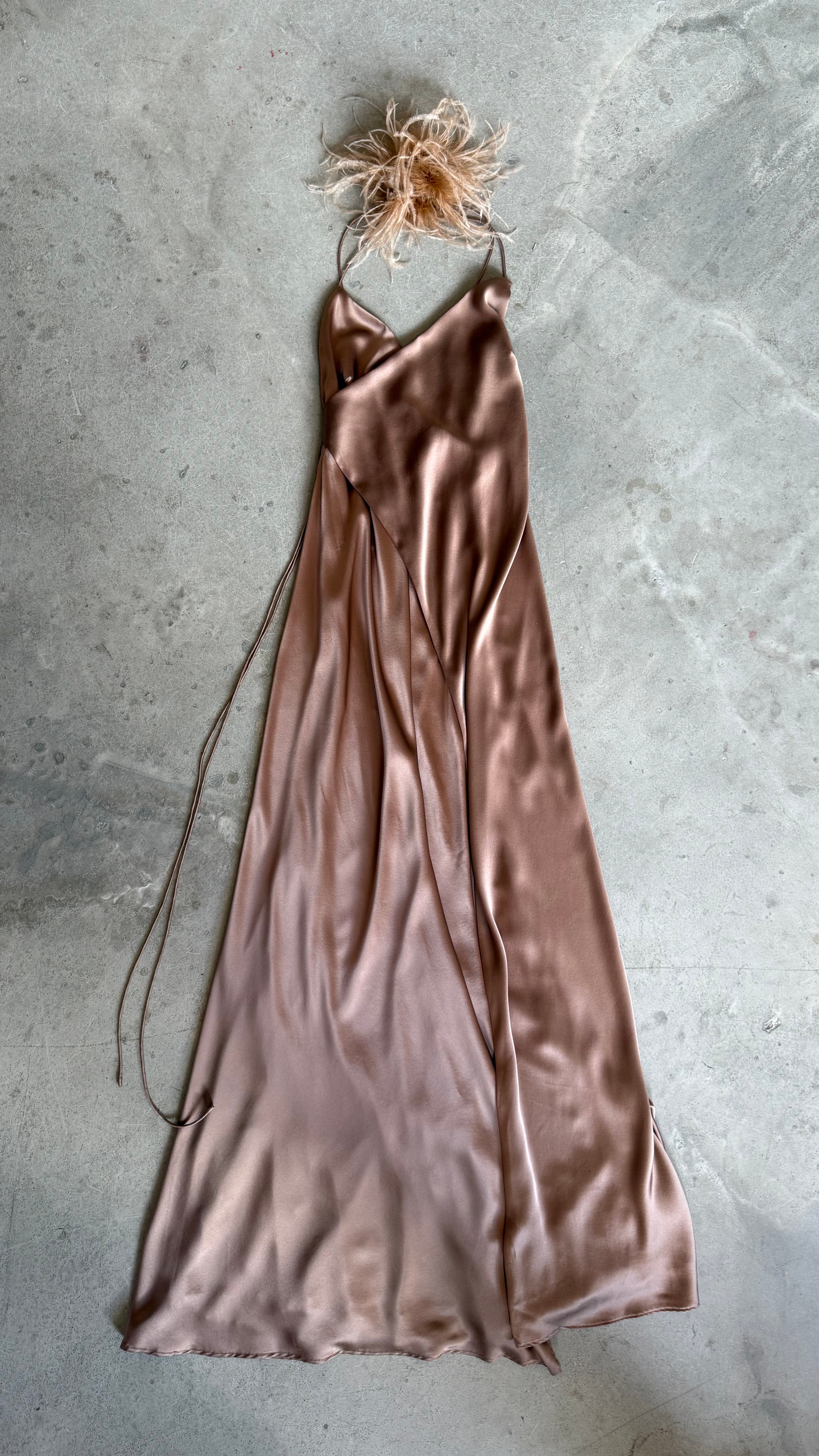 Ostrich Trim Wrap Gown