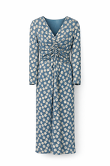 Vintage Blue and Silver Dotted Long Sleeve Dress