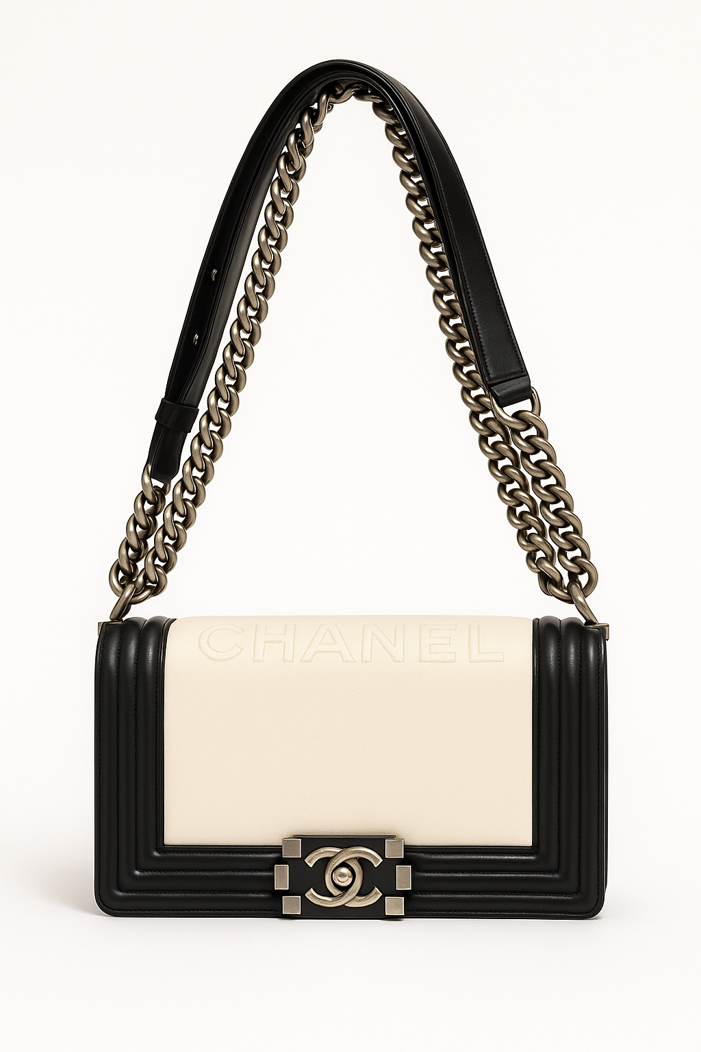 Boy Bag Two-Tone Leather with Ruthenium Hardware