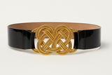 Black patent belt with gold detailing