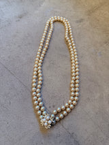 Pearl Necklace with Diamanté Flower Pendant