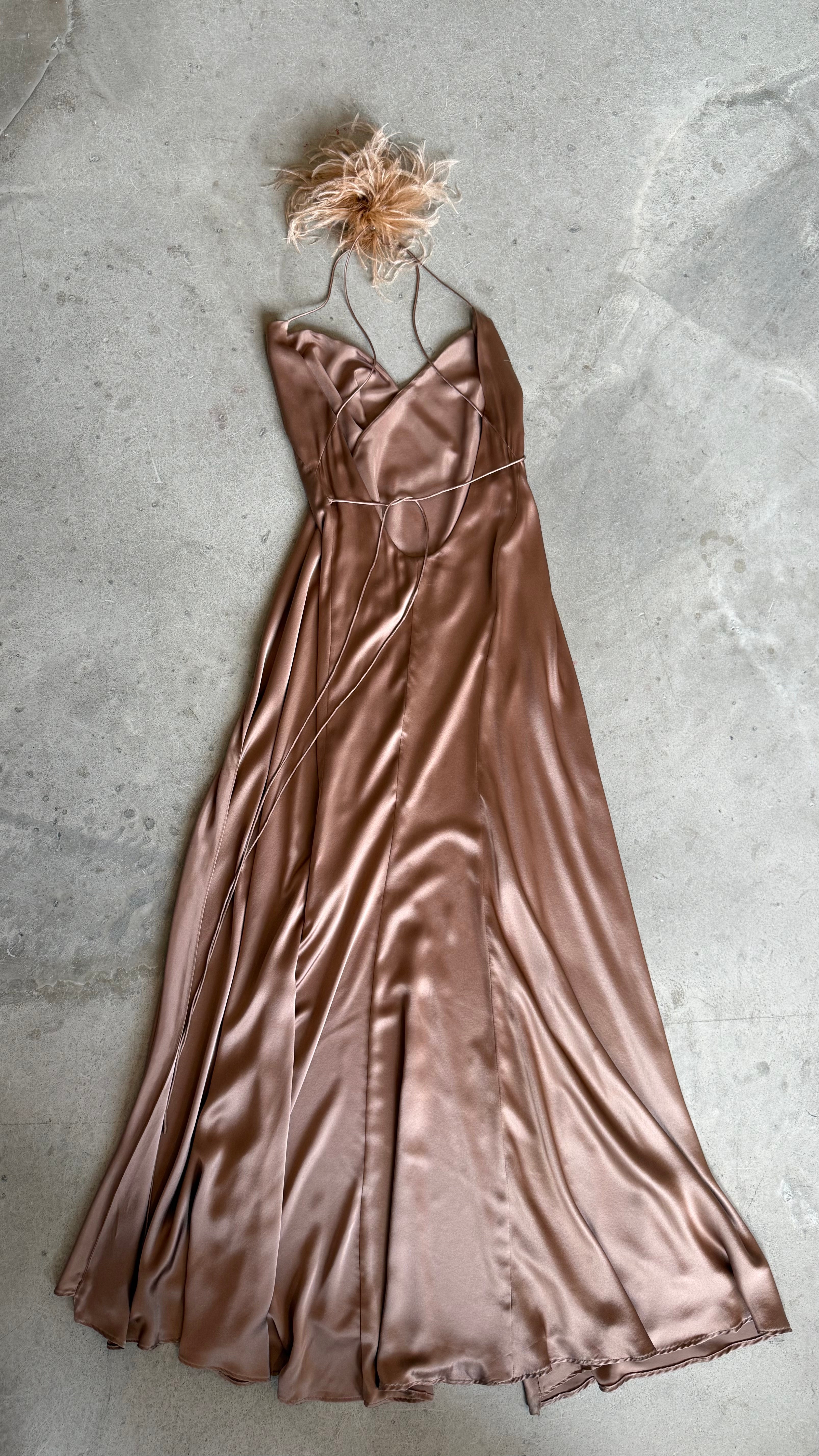 Ostrich Trim Wrap Gown